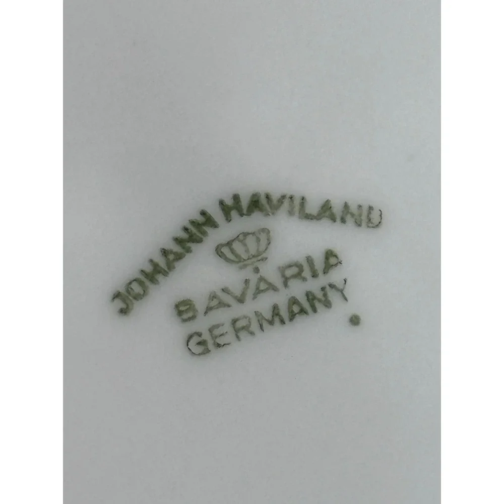 Johann Haviland Bavaria Blue Garland Teacup and‎ Saucer Set Silver Trim Germany
